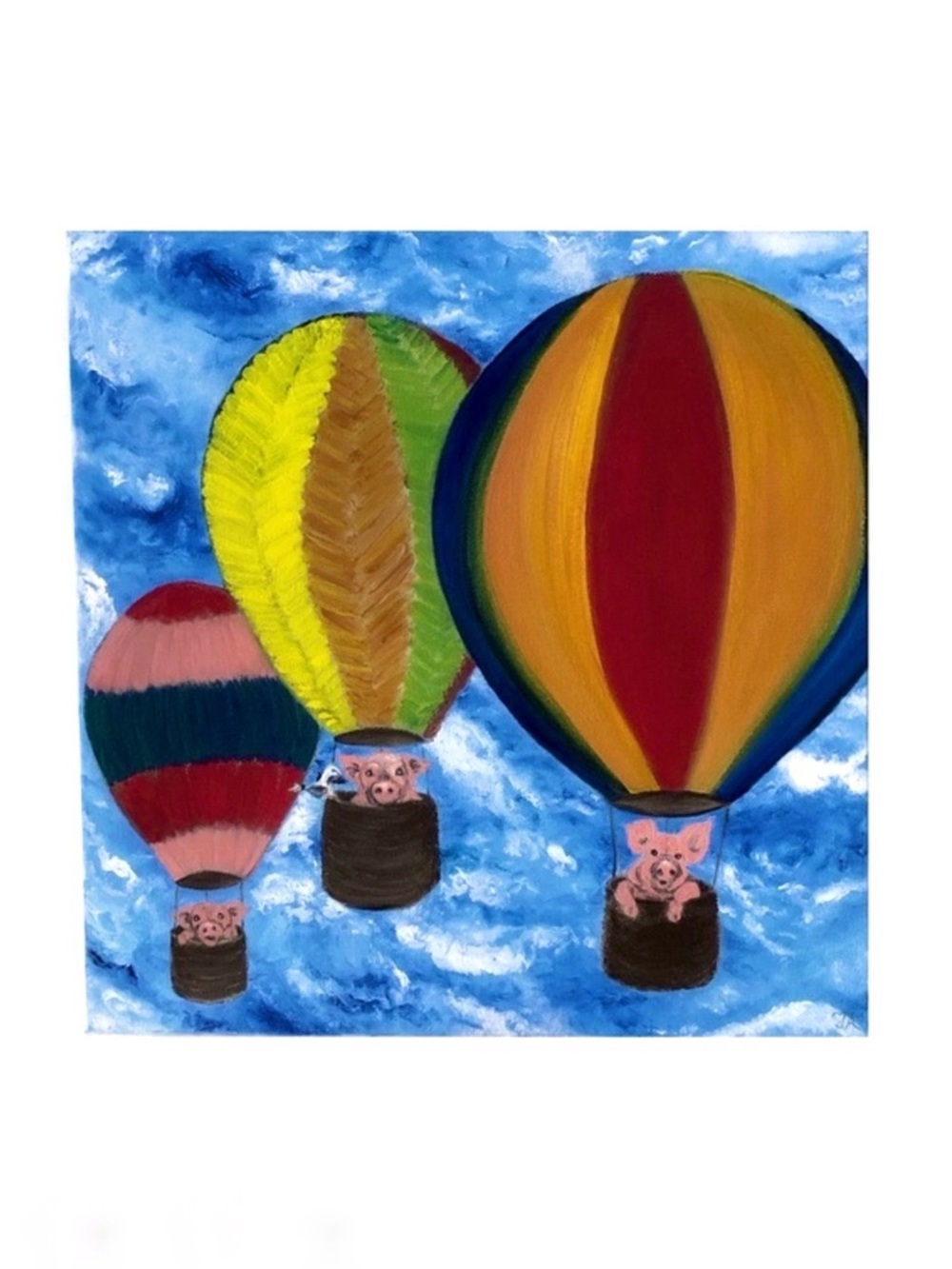 When Pigs Fly Signed Oil Painting on Gallery Wrapped Canvas